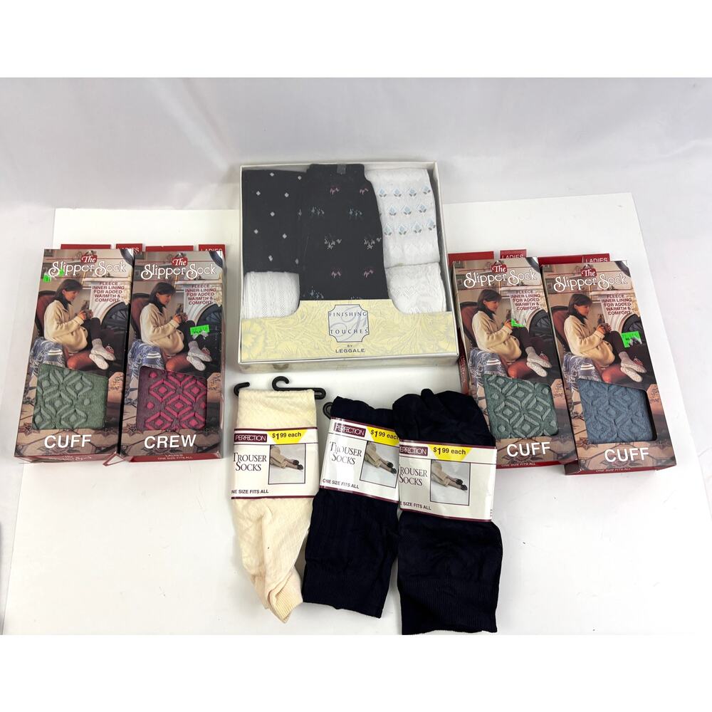 Vintage‎ Lot of 8 Ladies Slipper Socks & Trouser Socks NWT Fleece Lined One Size